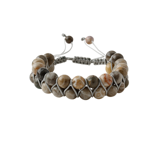 Pulsera de Macramé de Doble Hilera con Coral Fósil de 8mm y Piedras Naturales - Product Image 1
