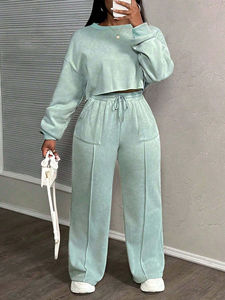 Logo personnalisé femmes Sweat-shirt à manches longues Jogger Survêtement fermeture éclair Crop Hoodie costume femmes deux pièces ensemble de vêtements de sport - Product Image 3