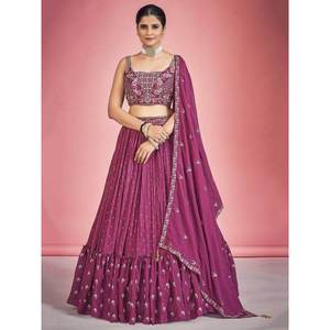 Adorable Lehenga Choli Rosa de Georgette para Bodas con Trabajo de Espejo, Conjunto Nupcial Elegante y con Estilo - Product Image 4