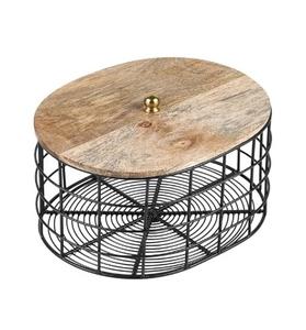 Cestas de alambre y madera duraderas para cocina, lavandería o uso en el jardín. Aspecto vintage con tapa de madera sostenible de función moderna en la parte superior - Product Image 1