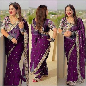 Boutique indienne Georgette tissu Sari pour Festival porter avec broderie Butti travail fantaisie exclusif Blouse la plupart des femmes fille - Product Image 5