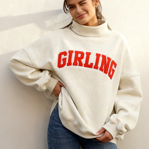 Sweat-shirts à capuche pour femmes de haute qualité, en molleton de coton personnalisé, respirant, long, ample, à col montant - Product Image 3