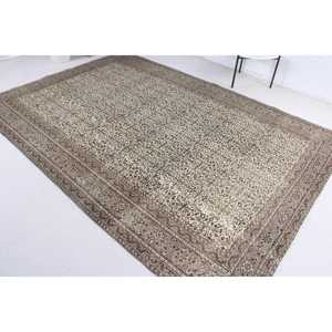 Turkish Large Rug 5.4x9.3 ft, Vintage <b>Brown</b> Ikat <b>Wool</b> Rug - Product Image 2