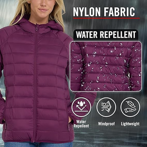 Women Puffer Jacket Lightweight Winter Warm Jackets 100% Quilted Hoodie Water Resistant Zip Up Insulated Puffy <b>Coat</b> - Product Image 3