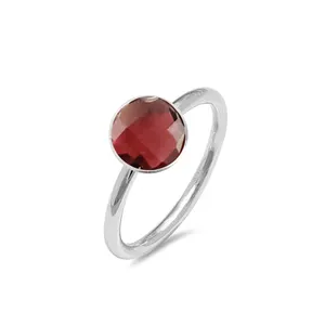 925 Sterling Silver Garnet Round 10mm Faceted Gemstone Stackable Birthstone Ring Jewelry Wholesale Ring Jewelry For Womens