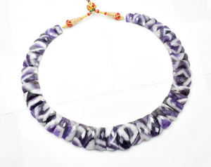 Chevron Amethyst <b>Choker</b> Necklace Fashion Beaded Collar Style with Gemstone Layout Design Amethyst Layout Necklace - Product Image 5