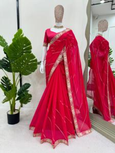 ชุดส่าหรีสำหรับปาร์ตี้ดีไซเนอร์พร้อมงานเขียนโค้ดและลำดับ - Product Image 4