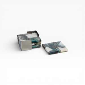 Soft Neutral Agate <b>Coasters</b> with Pastel Tones Natural <b>Crystal</b> Centers and Gold Rim Finish for Minimal Elegant Interiors - Product Image 4