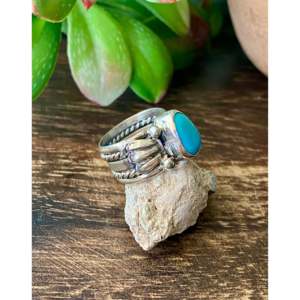 Bague artisanale Navajo en turquoise de Kingman et argent sterling, bijou culturel de collection, taille 5 - Product Image 3