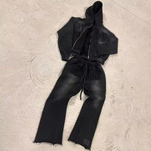 100% coton de luxe polaire hommes survêtement Logo personnalisé 2 pièces ensemble respirant Joggers lourd écologique saison d'hiver - Product Image 1