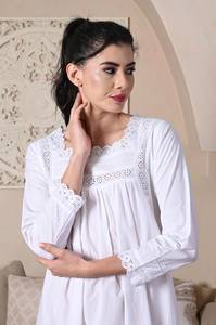 Robe longue décontractée pour femme 100 % coton, écologique, lavable, col en V, douce, respirante, unie, anti-plis, taille ample, manches cloche - Product Image 4