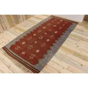 Tapis turc 4,4 x 8,9 pieds, tapis en laine rouge et gris à imprimé animal vintage - Product Image 1
