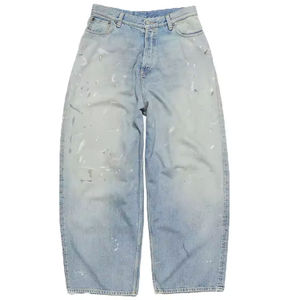 Jeans de Alta Calidad Personalizados Estilo Urbano, Jeans Holgados con Lavado Ácido y Decoloración al Sol, Jeans Desgastados Azul Claro para Hombre - Product Image 4