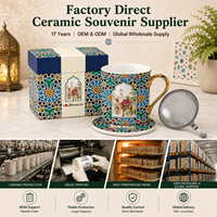 Mug en céramique de style vintage marocain de Marrakech, motif ethnique et chameaux, avec infuseur à thé et couvercle, personnalisable ODM OEM