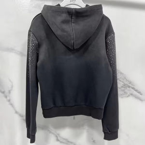 Sudadera con capucha de lentejuelas con logotipo personalizado 100% algodón OEM fabricante de ropa con capucha lavado ácido Unisex Terry tela ropa de calle holgada para hombres - Product Image 5