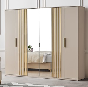 Armoire de chambre à coucher de style moderne grise, meubles de maison avec 5/6 portes, armoire de haute qualité avec miroir, durable et grande capacité de rangement - Product Image 2