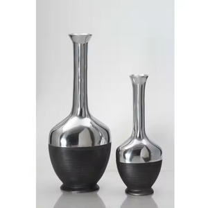 Minimalist Silver Finished <b>Decorative</b> Vase For Office Desk Reception Area And Corporate Interior Styling Handcrafted From India - Product Image 3