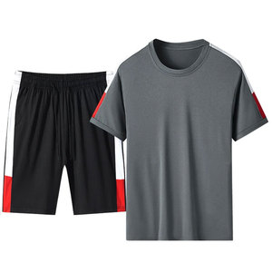 Casual Men's Two-Piece Summer Loungewear Contrast Color Solid Print Pattern <b>Knitted</b> Fabric Short Sleeve Shirt <b>Sets</b> - Product Image 5