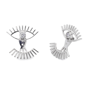 แจ็กเก็ตหูหิน CZ สีขาวดีไซน์แบบมินิมอลต่างหูโรเดียมสำหรับผู้หญิงเครื่องประดับเงินสเตอร์ลิงทำด้วยมือสำหรับ925 - Product Image 2