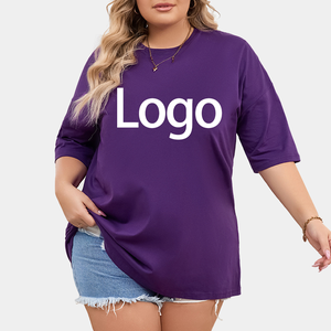 Venta al por mayor de camisetas de algodón de gran tamaño de las mujeres personalizadas de alta calidad de talla grande para Europa América verano estilo casual logotipo añadido - Product Image 3