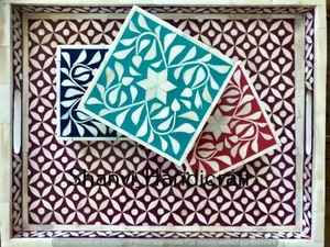 Wholesale Elegant <b>Wooden</b> Coasters with Bone Inlay Free <b>Placemats</b> and Table Settings From India Mat/Pad in Bulk - Product Image 3