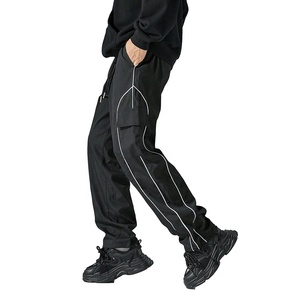 Pantalon cargo noir de qualité supérieure, cordon de serrage, pantalon décontracté, coupe ample, multi-poches, toile tissée, imperméable - Product Image 4