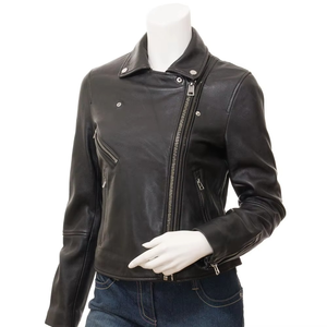 Women's Fully Lined Zip Front Leather <b>Jacket</b> Breathable Satin <b>Racer</b> Style Streetwear with Elegant Look - Product Image 2
