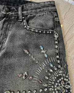 Fabricant de shorts en jeans personnalisés au genou pour hommes, délavés à l'acide, baggy vintage, avec strass, shorts en jeans pour hommes - Product Image 4