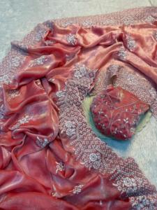 Sari en soie de luxe pour soirée avec broderie de fils de séquence et sari doux pour femmes - Product Image 5