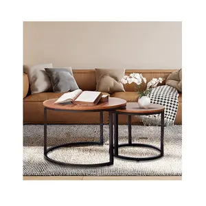 アディバホームによって手作りされた小さなスペースのためのリビングルームの小さな円形の入れ子テーブルのための2つの丸いモダンな入れ子コーヒーセット