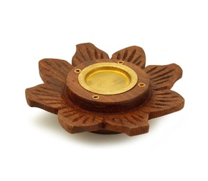 Brûleur d'encens en bois, plateau rond en bois, lotus, 4 pouces, brûleur d'encens rond fait à la main pour la décoration de la maison - Product Image 1
