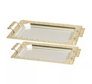 Metal <b>Food</b> Serving Tray Rustic Stainless Stee Gold <b>Color</b> Tray With Brass Handle Wholesale <b>Food</b> and Beverages Serving Tray - Product Image 1