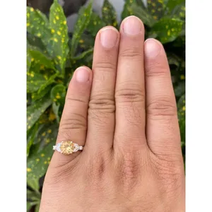 925 Silver Round Citrine <b>Ring</b> Vintage Style Engagement Gemstone <b>Ring</b> with Rhodium Plating Yellow & White Gold Bezel Setting - Product Image 5