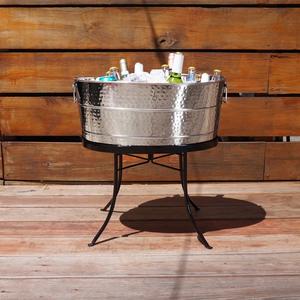 Cuvette à boissons en acier inoxydable martelé avec support en métal durable pour les rassemblements en plein air, les fêtes et les événements, ensemble de seaux à glace de qualité supérieure - Product Image 3