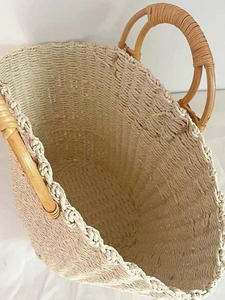 <b>Summer</b> Solid Color <b>Straw</b> <b>Bag</b> with Rattan Handle Open Closure Wholesale - Product Image 4