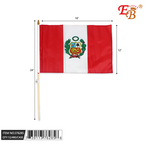 12 \ "X18 \" ธงมือ peru โลโก้ที่กำหนดเอง40 dzcs/cs รถยนต์จอแสดงผลพลาสติกโพลีเอสเตอร์พิมพ์ดิจิตอลสำหรับตัวแทนการท่องเที่ยวยานยนต์ - Product Image 1