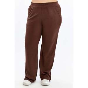 Pantalones de Punto RMG para Mujer, Talla Grande, Corte Holgado, Color Marrón, Poliéster y Elastano, para Comodidad y Estilo Diarios - Product Image 1
