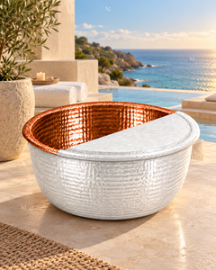 Fauteuil de pédicure rond en cuivre martelé avec couvercle, massage manuel blanc et drainage sans tuyau pour salon et spa, repose-pieds de luxe - Product Image 5