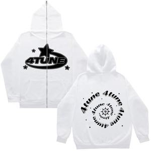 Sudadera con capucha para hombre con logotipo trasero y frontal personalizado, Sudadera con capucha de gran tamaño con estampado de abullonado y cremallera hasta 400 GSM para hombre y mujer - Product Image 3