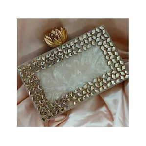 Clutch Wholesale Resin Stone Pearl Different Style Lock Modern Design Cosmetic Makeup Clutch Bag