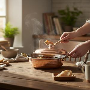 Poêle de cuisson commerciale en cuivre épais forgé à la main avec couvercle - Product Image 3