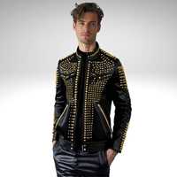Chaqueta Retro de Piel de Oveja para Hombre, Estilo Rock N Roll Gótico, Casual, Holgada, Talla Grande, con Diamantes, de Goldmine High Street