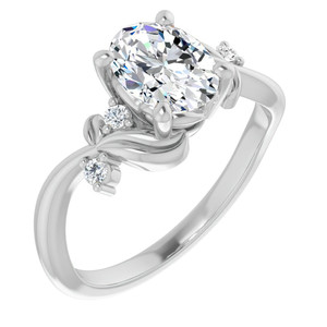Anillo de Compromiso SHREYA DIAM con Moissanita Ovalada y Perla de Agua Dulce, Chapado en Rodio, Plata 925, Engaste de Garras, Diseño Floral, para Mujer - Product Image 2