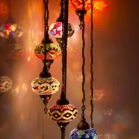 Türkische 7-Kugel Handgefertigte Buntglas-Mosaik Mehrfarbige LED-Stehlampe Osmanischer Sockel Mediterranes Design Wohnzimmerdekoration