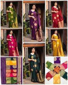 Dernier créateur de sari Banarasi en soie douce avec chemisier non cousu pour la fête des femmes indiennes pakistanaises prix de gros - Product Image 6