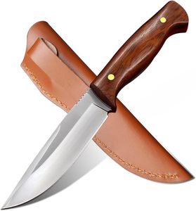 Couteau de chasse en acier fait main D2 et lame fixe en acier inoxydable, couteau de survie en plein air avec étui en cuir - Product Image 1