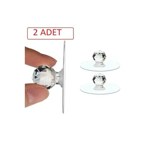 Mucit Home Transparent Crystal Headed 2-Piece Adhesive Handle <b>Cabinet</b> Drawer Handle Hanger - Product Image 2