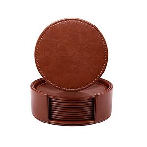 Tapis de dessous de verre en cuir et tampons pour accessoires de Table, forme ronde, marron, tasse d'eau potable, dessous de verre à faible coût - Product Image 6
