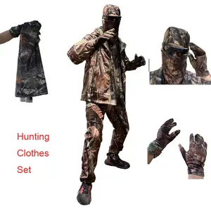사냥 전술 재킷 세트 야외 낚시 여행 온기 방수 큰 나무 잎 위장 시리즈 사냥 착용