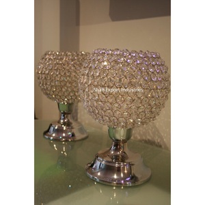 Bougeoir en cristal perlé argenté piédestal Base en métal centres de table pour les décorations d'événements de table de mariage - Product Image 2